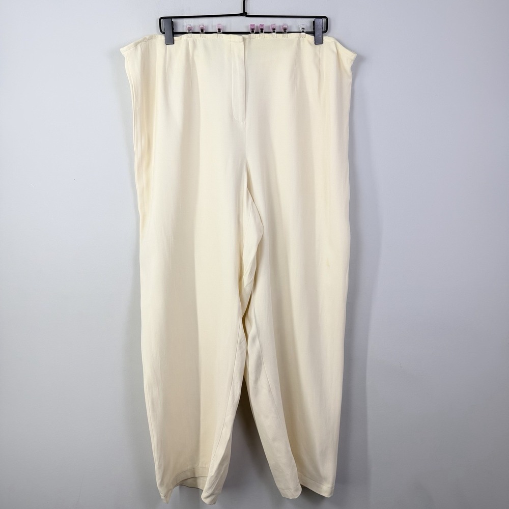Eileen Fisher Silk Blend Pull On Pants Cream Wide Leg 1X Elastic Waist - Picture 6 of 11